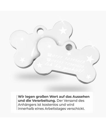 Ibera Gifts - Personalized Bone-Shaped Pendants for Dogs & Cats | Custom Engraved Collar Tags - Silver & Stars - Buy Online on GoSupps.com