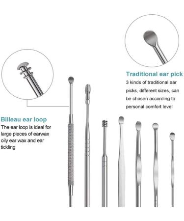8pcs Stainless Steel Ear Pick Earwax Removal Kit for Kids & Adults | Ear Cleaner Tool Set with Tweezers and Spiral Spring Spoon | Includes Cleaning Brush and Storage Box - Buy Online on GoSupps.com
