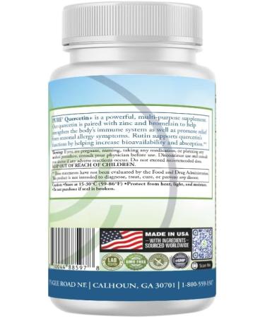 PURE Quercetin+ Premium Quercetin Bromelain Rutin Wellness Supplement 60 Capsules 30-Day Supply - Buy Online on GoSupps.com