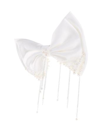 POPETPOP Bridal Satin Bow Tassel Hair Clip Bow Hair Pin Women Hair Accessories Women Hair Decorations Hair Barrettes Bow Hairpins Bow Barrettes Tiara Headgear Bride Bow Tie Fabric White