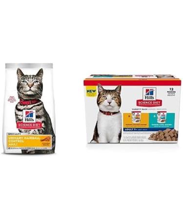 Hill's Science Diet Dry Cat Food Adult Urinary & Hairball Control and Hill's Science Diet Senior 7+ Canned Cat Food Pouch Variety Pack Urinary - Hairball Control + Wet Pouch 7+ 7.03 kg (Pack of 1)