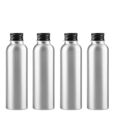 Zeoabsy 4 pieces 120 ml of empty round silver aluminum bottle with aluminum screw lid black 120ml screw bottles made of aluminum for filling cosmetics essences oil bathroom hotel travel 120ml black