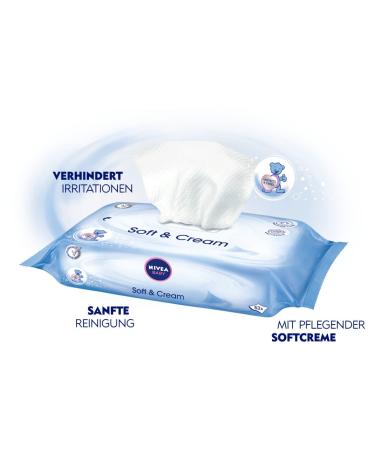Nivea Baby Soft & Cream Wet Wipes - 63 Extra-Soft Cloths for Gentle Cleaning of Sensitive Baby Skin - Nourishing Moist Towels - International Shipping Available - Buy Online on GoSupps.com