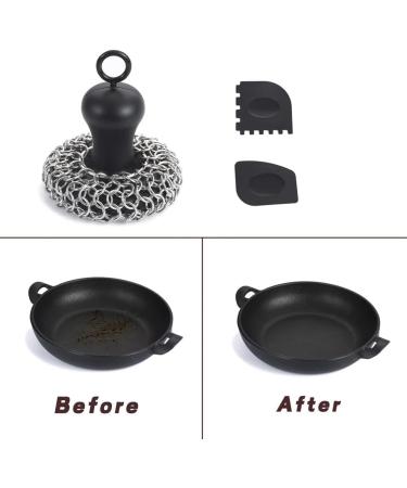 Lizusidtsy Cast Iron Chainmail Scrubber + Pan Stainless Steel Skillet Cleaner Scraper Tool for Cast Iron Pans Easy to Use Black - Buy Online on GoSupps.com