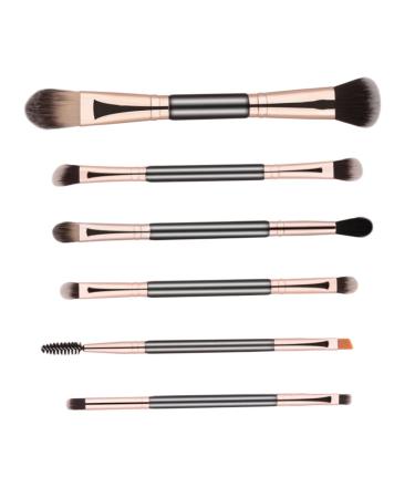 Professional Dual Ended Eyebrow & Eye Shadow Brush Set 6pcs Portable Makeup Brushes for Flawless Application - Buy Online on GoSupps.com