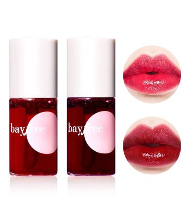 2 Colors Lip Tint Stain Set  Plumping Lip Gloss Moisturizing Tinted for Cheek & Lip  Long lasting  Glossy Mini Liquid Lipstick Korean Lip Tint Stain 02 STRAWBERRY&04 CHERRY