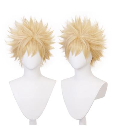 Lwiuentx MHA Cosplay Katsuki Bakugou Short Yellow Wig+ Free Wig Cap