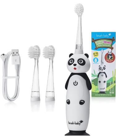 Brush-Baby WildOnes Kids Electric Rechargeable Toothbrush Panda 1 Handle 3 Brush Head USB Charging Cable for Ages 0-10 (Panda)