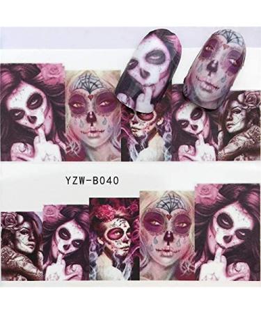 Ghost Skull Halloween Gothic Nail Art Decals - 24 Sheets Water Transfer Nail Stickers - Buy Online on GoSupps.com