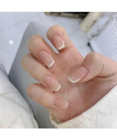 French White Tip Almond False Nails - 24pcs Elegant Press On Nails with Glue for Women and Girls - Buy Online on GoSupps.com