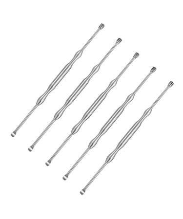 Healvian 5pcs Ears Cleaner Stainless Steel Set Ear Clean Tool Ear Cleaning Swab Earwax Removal Ear Spoon Earpick Earwax Spoon Earplugs Metal Silver Remover Ear Wax Removal Tool Earpick Set