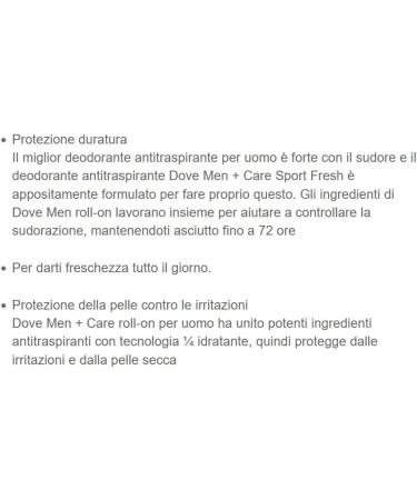  Dove Dove Men Care Deodorant Roll On Advanced Care Sport Fresh Alcohol-free Men's Anti-Perspirant Deodorant with 1/4 Moisturizing Cream Protection Up to 72 Hours 50 ml - Buy Online on GoSupps.com