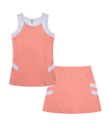 Girls Tennis Golf Dress Girls Tank Top and Tennis Golf Skirt with Built-in Shorts Outfit Set Pink 4