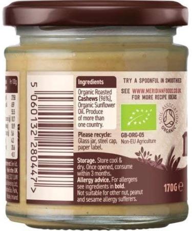 Meridian | Cashew Butter Smooth Organic | 1 x 170g - Buy Online on GoSupps.com