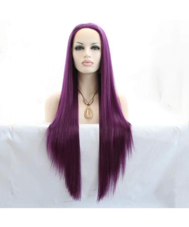 SHIYID Purple Synthetic Lace Front Wigs Long Silky Straight Wig For Women Heat Resistant Fiber Long Soft Hair Cosplay