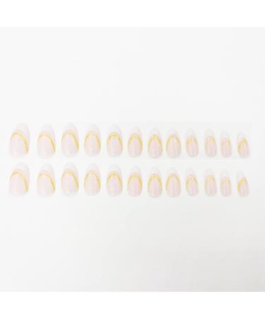 Justotry 24 Pcs Short Milky Gold Stiletto False Nails - Cute Nude French Press on Nails with Nail Glue | Almond Stick on Nails for Women Art - Buy Online on GoSupps.com