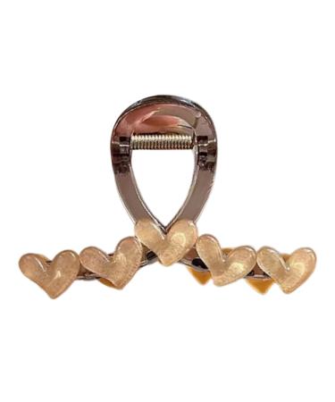 Women Hair Claw Heart Decor Anti-slip Teeth Plastic Material Hair Clip Large Size Back Head Hair Claw Yellow