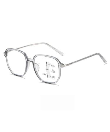 Fashion Multifocus Large Square Frame Reading Glasses Blue Light Blocking Readers Anti Glare Glasses for Unisex(Couleur:Gray Grandeur:1.5x)