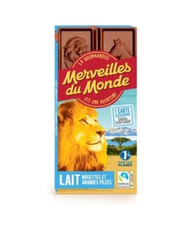 Wonders of the World Milk chocolate bar, crushed hazelnuts and almonds - 100g bar