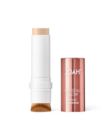JOAH Highlighter Stick, Crystal Glow Tinted Luminizer Contour Makeup, Crystalide Peptide for Clearer, Smoother Looking Skin, Built-In Detachable Brush, Ivory