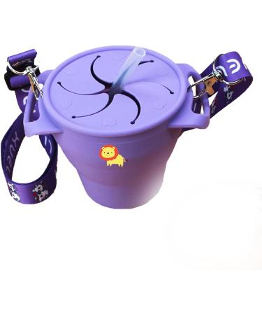 Collapsible Silicone Snack Cup for Kids 3+ | Spill-proof with Lid, Straw, & Strap | Perfect for On-the-Go Snacking | BPA-Free - Purple - Buy Online on GoSupps.com