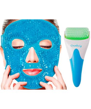 Face Ice Roller Gel Mask Set Gifts for Women Mom Mothers Day Cold Reusable Eye Masks Bead Massage Pack Cooling Skin Care Travel Tools for Dark Circles Puffiness Relief Sleeping Headache migraines blue-2PCS