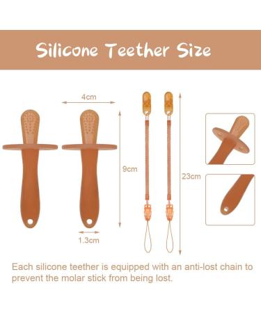 Vicloon Teething Toys Set | Baby Teether Toy with Anti-Lost Chain | Chew Toy Teething Ring for Boys & Girls | Brown | 2pcs - Buy Online on GoSupps.com