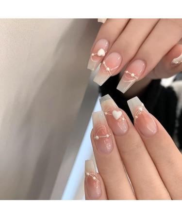 Hand wear nail pearl love false nail powder blusher nail(Size:M)