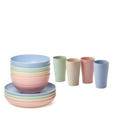 Wheat Straws Dinnerware Sets Unbreakable Reusable Lightweight Bowls Cups Plates Tableware Kitchen Cutlery Set