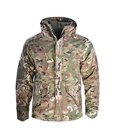HANWILD Men's Military Jacket Tactical Winter Coats Fleece Hooded Outdoor Warm Hiking Soft Shell Cp Camouflage Large