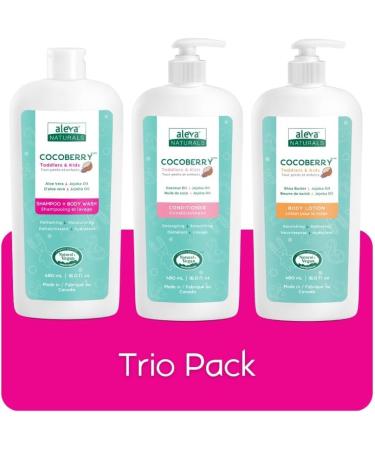 Aleva Naturals Cocoberry Toddlers & Kids Hair & Body Care TRIO Shampoo & Body Wash Conditioner Body Lotion - 480 mL x 3 - Buy Online on GoSupps.com