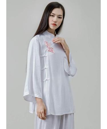 KSUA Women Tai Chi Kung Fu Uniform | Zen Meditation Outfit | Long Sleeve | US XS/ Tag S - White - Buy Online on GoSupps.com