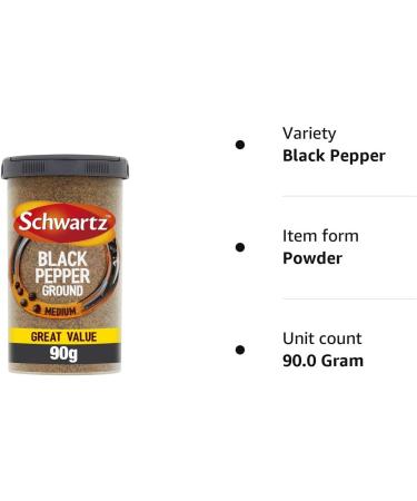 Schwartz Ground Black Pepper Drum 90g - Hot, Spicy & Zesty Flavor - Versatile Spice for Savory Dishes, Salads, Roast Meat & Eggs - Buy Online on GoSupps.com