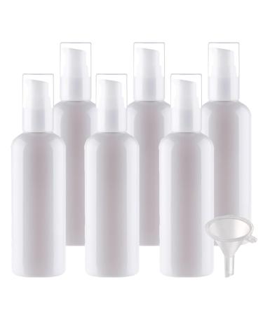 ZEOABSY 6 Pieces 100 ml White Lotion Bottles with White Pump 100ml Empty PET Plastic Lotion Pump Bottle Cosmetic Gel Travel Container for Cosmetic Make up Cleaning + 1 x Funnel White 100ml