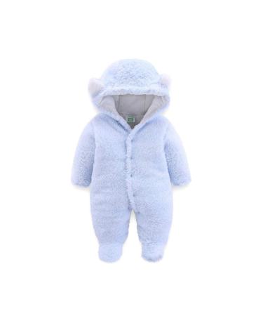 Voopptaw Warm Baby Winter Jumpsuit Fleece Romper Suits Cute Thick Bear Snowsuit for 0-12months 0-3 Months Sky Blue