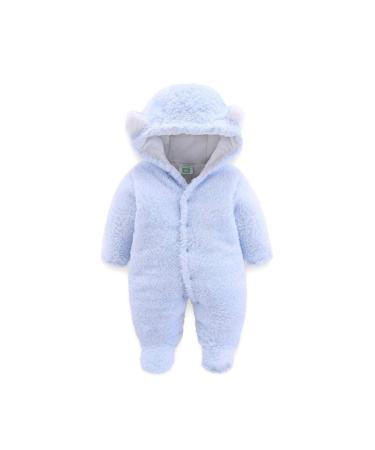 Voopptaw Warm Baby Winter Jumpsuit Fleece Romper Suits Cute Thick Bear Snowsuit for 0-12months 3-6 Months Sky Blue