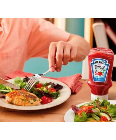 Heinz Tomato Ketchup 50/50-50% Less Salt & Sugar - Sweetener from Natural Source - No Thickeners - No Artificial Colours Flavours or Preservatives - Suitable for Vegans - Gluten Free - 2 x 880g - Buy Online on GoSupps.com
