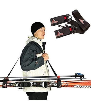 Athletrek Ski and Pole Carrier Strap 2 Pack - with Durable Cushioned Hook and Loop to Protect Skis from Scratches - Bonus Ski Boot Carrier - Perfect Ski Snow Gear Accessory