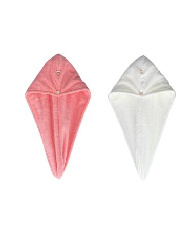 Microfiber Hair Towel Double Layer Thickening Quick Dry Swimming Cap Hair Turban Towel with Button 2 Pack