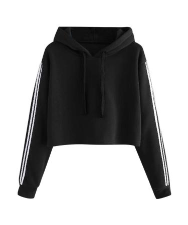 Bigfanshu Womens Hoodies Solid Lace Up Drawstring Long Sleeve Sweatershirt Hoodie Tops Autumn Loose Sweatshirt Female Black