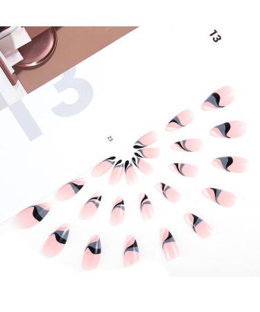 Sethexy Abstract Stiletto False Nails - Nude Pink with Snake Line Design | 24pc Acrylic Press-On Nails for Women & Girls - Buy Online on GoSupps.com