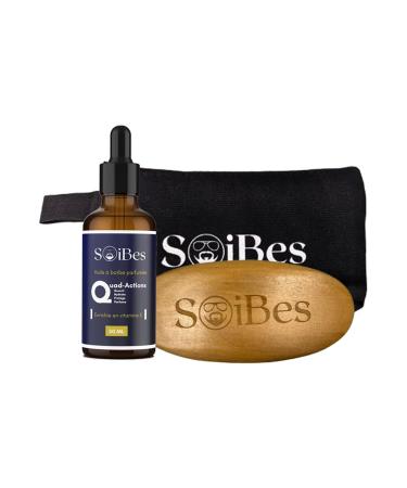 SoiBes Men's Beard Care Kit - Beard Oil 50 ml Quad-Action Vitamin E + Beard Brush + Travel Kit - A Soft and Well-Cared Beard for Modern and Nomadic Men
