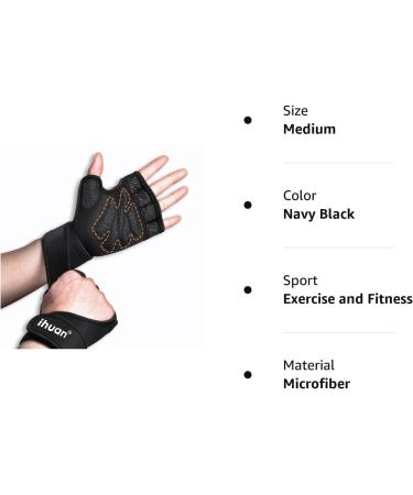ihuan Weight Lifting Gloves with Wrist Wrap Support | Full Palm Protection | Navy Black M - Buy Online on GoSupps.com