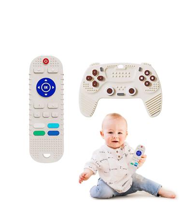 2-pack silicone baby biting toys silicone bite rings for babies remote control & game controller silicone bite toys baby dental aid for babies 3-12 months (white)