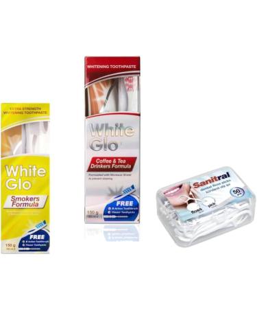 White Glo Smokers & Coffee Tea Drinker Toothpaste 100ml - 2er Set + Free 50 Dental Floss Sticks | International Shipping - Buy Online on GoSupps.com