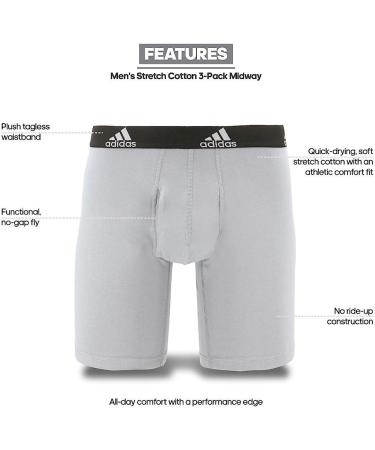 adidas Men's Stretch Cotton 3-Pack Long Boxer Brief - Small - Onix/Black/Black/Grey - Black - Buy Online on GoSupps.com