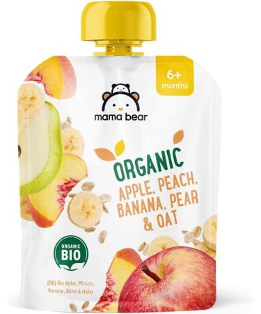 Amazon Brand - Mama Bear Apple Peach Banana Pear & Oat Purees with Organic Oatmeal Vegetarian 540g 90g (Pack of 6) - Buy Online on GoSupps.com