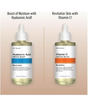 Skin Assistant Hyaluronic Acid and Vitamin C Ageless Serums 2 fl. oz each Moisturize and Glow - Buy Online on GoSupps.com
