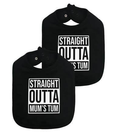 Baby Moo's Award Winning Funny Baby Bibs/Hip Hop Bib STRAIGHT OUTTA MUM'S TUM - Unisex Neutral or Twin Baby Gifts | New Baby Gift 0-3 Years Boys Girls UK (Set of 2) Single Bib