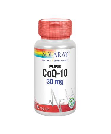 Solaray Pure CoQ-10 30 mg | Health Heart Function & Cellular Energy Support | Non-GMO Vegan & Lab Verified for Purity | 60 VegCaps 60 Count (Pack of 1)